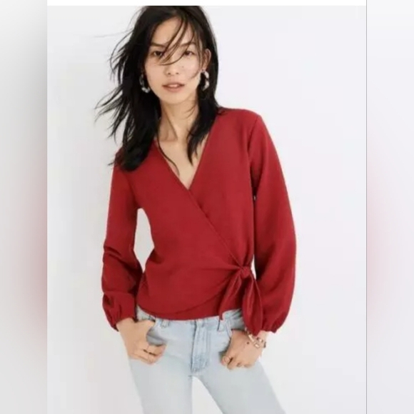 Madewell Texture & Thread Women's Crepe Wrap Top in Crimson Size Medium - Picture 1 of 11